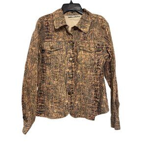 Bamboo Traders Croc Print Womens Jacket Size S Brown Polyester Button-Up Texture